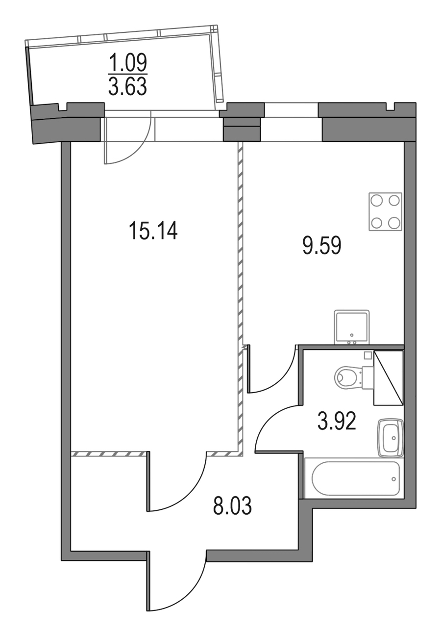 1-комнатная квартира 36.68 м², 14/25 эт., ЖК «Приморский квартал»